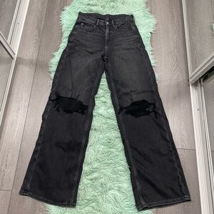 NWOT AE Dreamy Drape Super High Rise Baggy Wide Leg 4 Long Black